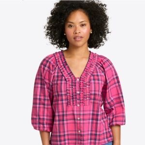 Draper James Aubrey Pink Puff Sleeve Ruffled Blouse